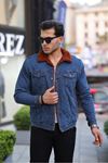 Erkek Trend Kışlık Içi Kürklü Kot Ceket Taba Mavi