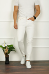 Erkek Jeans Slim Fit Likralı Denim Beyaz Kot Pantolon