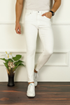 Erkek Jeans Slim Fit Likralı Denim Beyaz Kot Pantolon