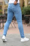 Erkek Jeans Slim Fit Likralı Denim Buz Mavi Kot Pantolon