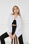 Kadın Oversize Uzun Basic Beyaz Gömlek