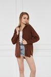 Kadın Oversize Uzun Basic Kahve Gömlek