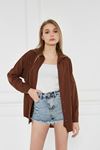 Kadın Oversize Uzun Basic Kahve Gömlek
