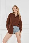 Kadın Oversize Uzun Basic Kahve Gömlek
