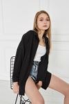 Kadın Oversize Uzun Basic Siyah Gömlek