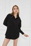 Kadın Oversize Uzun Basic Siyah Gömlek