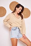 Kadın Oversize Uzun Basic Krem Gömlek