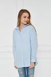 Kadın Oversize Uzun Basic Mavi Gömlek