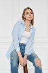 Kadın Oversize Uzun Basic Mavi Gömlek