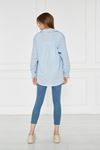 Kadın Oversize Uzun Basic Mavi Gömlek
