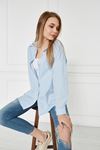 Kadın Oversize Uzun Basic Mavi Gömlek