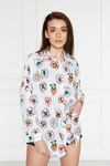 Kadın Oversize Renkli Desenli Uzun Basic Gömlek