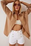 Kadın Oversize Uzun Basic Camel Gömlek