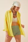 Kadın Oversize Uzun Basic Sarı Gömlek