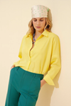 Kadın Oversize Uzun Basic Sarı Gömlek