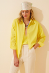 Kadın Oversize Uzun Basic Sarı Gömlek