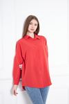 Kadın Oversize Uzun Basic Kırmızı Gömlek