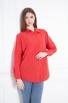 Kadın Oversize Uzun Basic Kırmızı Gömlek