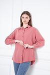 Kadın Oversize Uzun Basic Pembe Gömlek