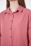 Kadın Oversize Uzun Basic Pembe Gömlek