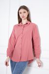 Kadın Oversize Uzun Basic Pembe Gömlek