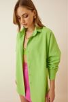 Kadın Oversize Uzun Kollu Basic Yazlık A.Yeşil Gömlek