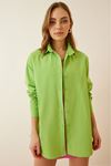 Kadın Oversize Uzun Kollu Basic Yazlık A.Yeşil Gömlek