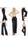 Kadın Füme Beli Lastikli Yüksek Bel Palazzo Jeans