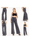 Kadın Gri Beli Lastikli Yüksek Bel Palazzo Jeans