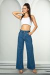 Kadın A.mavi Beli Lastikli Yüksek Bel Palazzo Jeans