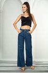 Kadın Mavi Beli Lastikli Yüksek Bel Palazzo Jeans