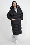 Kapüşonlu Uzun Oversize Şişme Kadın Mont - Siyah