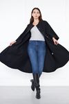 Kadın Trend Oversize Uzun Kol Şık Siyah Kaşe Panço