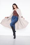 Kadın Trend Oversize Uzun Kol Şık Gri Kaşe Panço