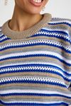 Kadın Trend Delikli Günlük Mavi Crop Kazak