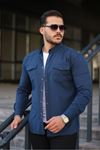 Erkek Slim Fit Cepli Basic Uzun Kol Lacivert Kot Gömlek