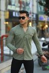 Erkek Slim Fit Çizgili Kot Gömlek