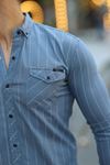 Erkek Slim Fit Çizgili Kot Gömlek
