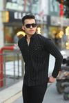 Erkek Slim Fit Çizgili Kot Gömlek
