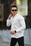 Erkek Slim Fit Çizgili Kot Gömlek