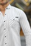 Erkek Slim Fit Çizgili Kot Gömlek