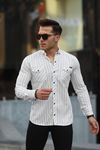 Erkek Slim Fit Çizgili Kot Gömlek