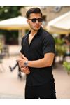 Erkek Yazlık Likralı Slim Fit Gömlek Yaka Kısa Kollu Gömlek