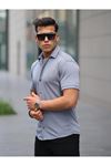 Erkek Yazlık Likralı Slim Fit Gömlek Yaka Kısa Kollu Gömlek