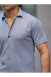 Erkek Yazlık Likralı Slim Fit Gömlek Yaka Kısa Kollu Gömlek