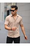 Erkek Yazlık Likralı Slim Fit Gömlek Yaka Kısa Kollu Gömlek