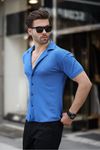 Erkek Yazlık Likralı Slim Fit Gömlek Yaka Kısa Kollu Gömlek