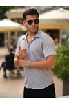 Erkek Yazlık Likralı Slim Fit Gömlek Yaka Kısa Kollu Gömlek