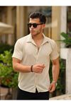 Erkek Yazlık Likralı Slim Fit Gömlek Yaka Kısa Kollu Gömlek