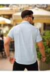 Erkek Yazlık Likralı Slim Fit Gömlek Yaka Kısa Kollu Gömlek